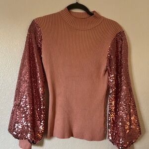 Chic Blush Sequin Sleeve Blouse